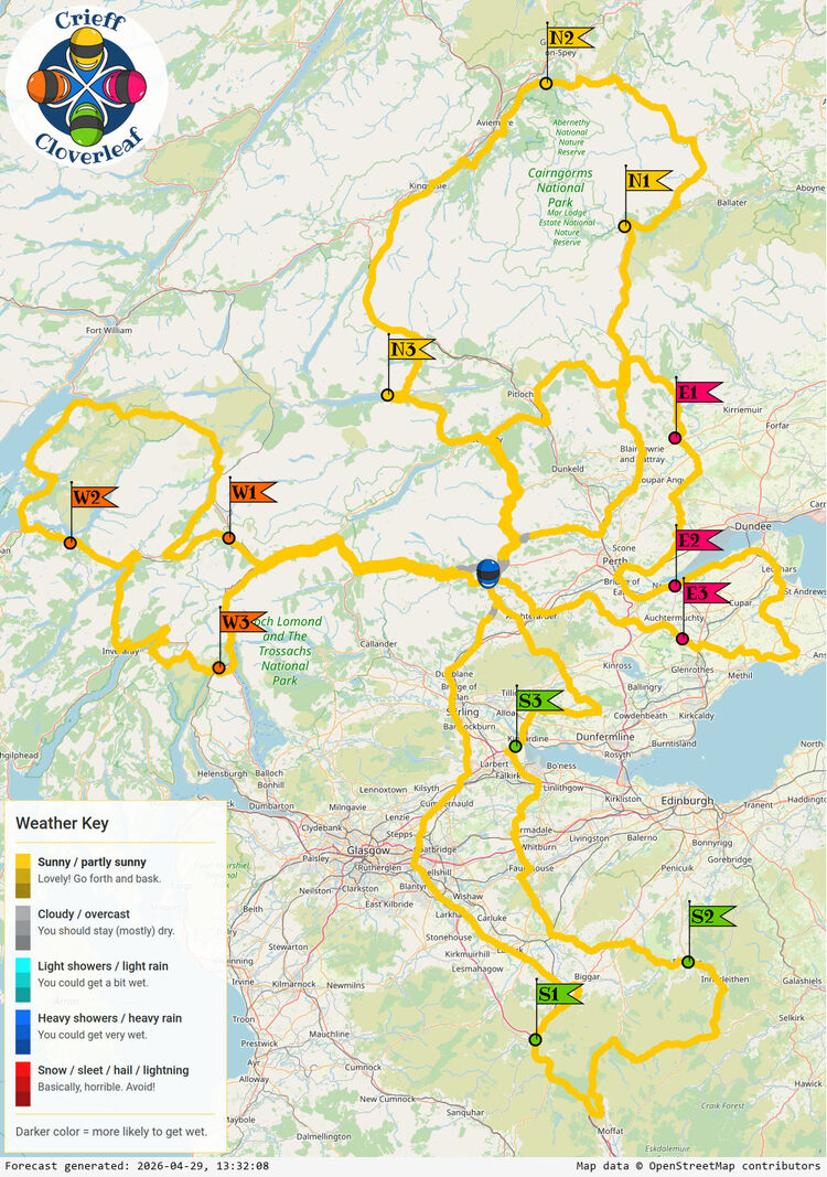SunSpot map for Crieff Cloverleaf, day 1