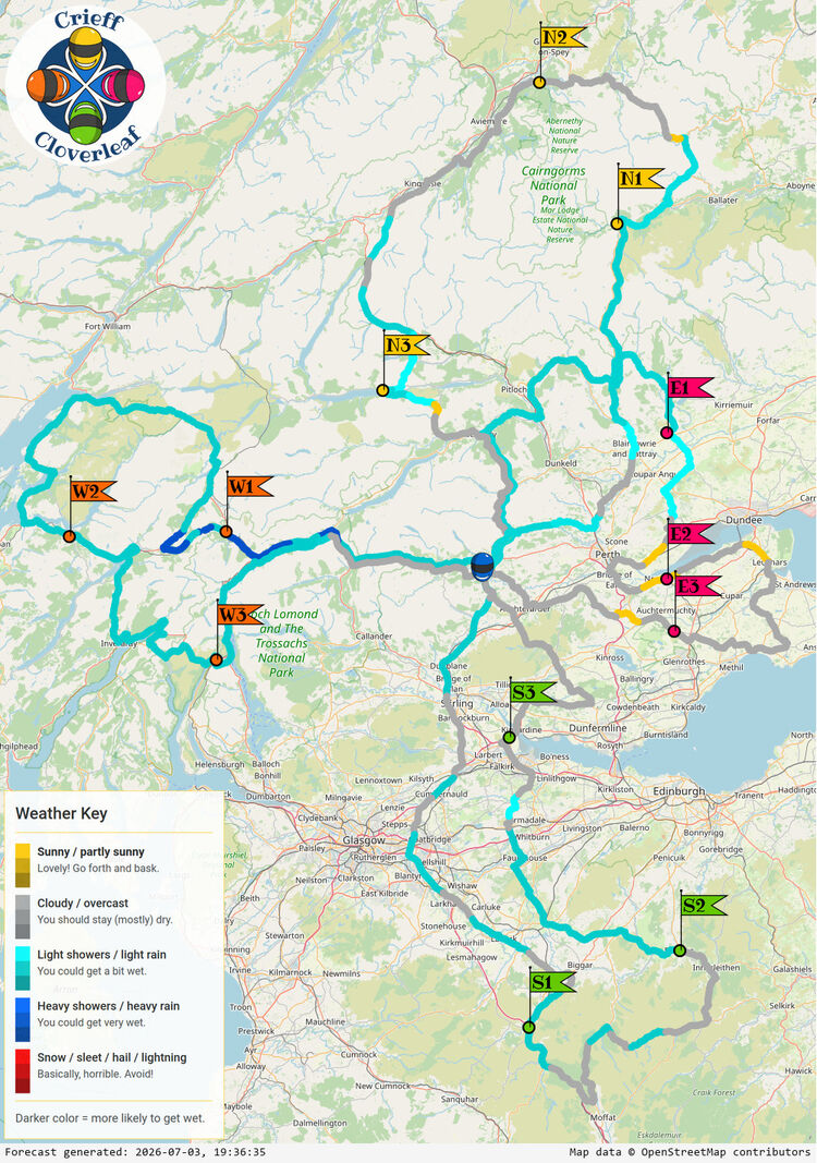SunSpot map for Crieff Cloverleaf, day 1