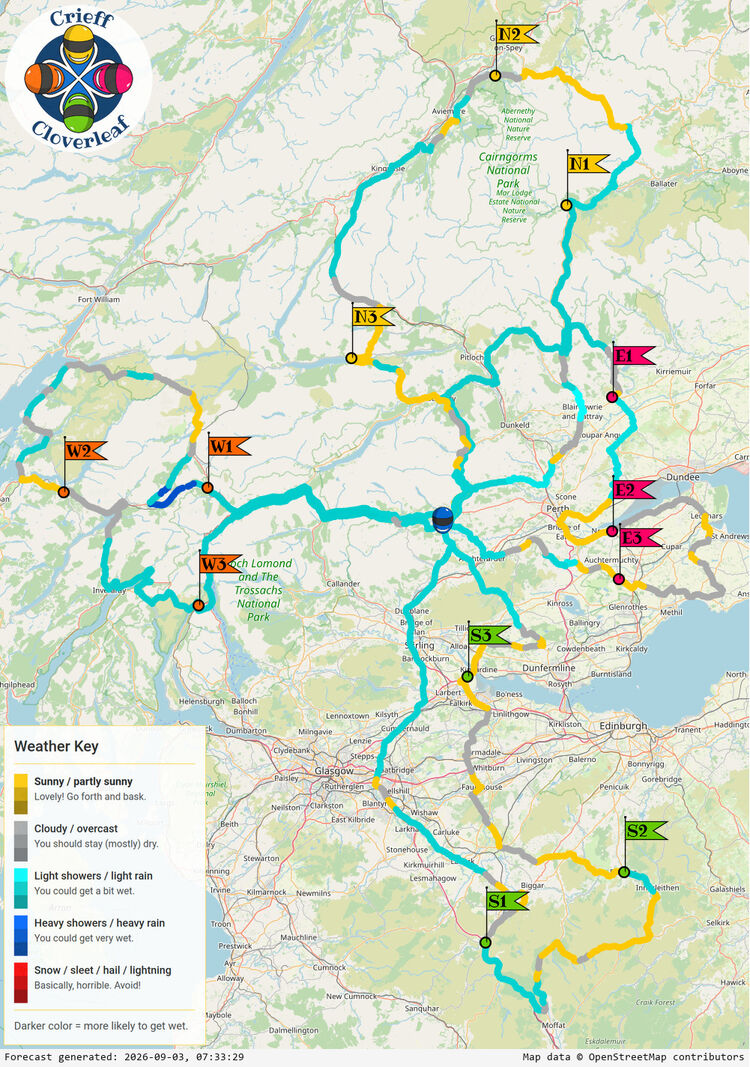 SunSpot map for Crieff Cloverleaf, day 1